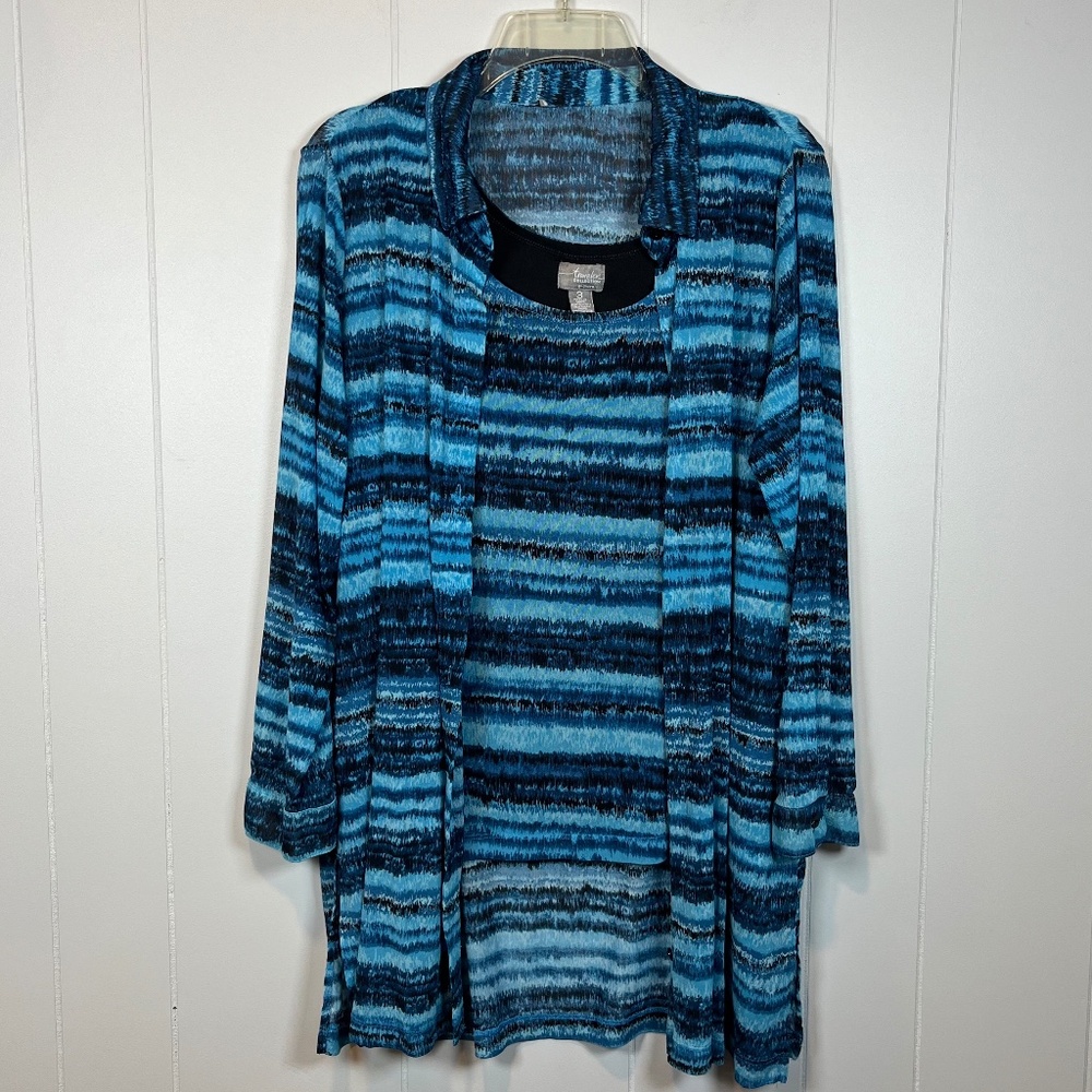 Chico's Travelers 2 pc Set Tank Top & Button Down Shirt Cover Up Duster Tunic